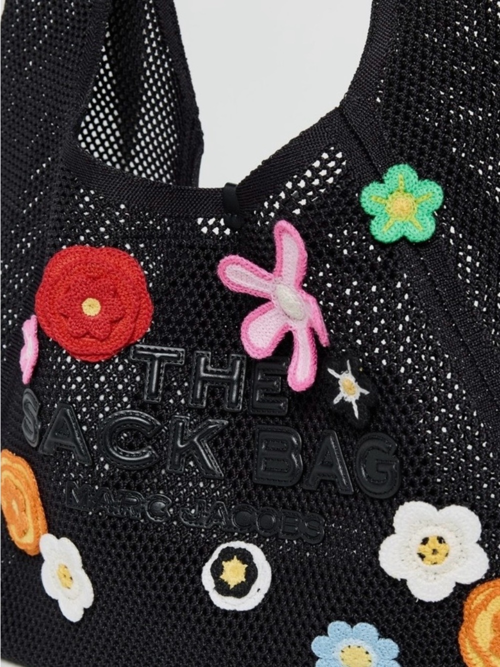 Marc Jacobs Black Mesh Shoulder Bag with Colorful Crochet Flowers - Picture 5 of 6